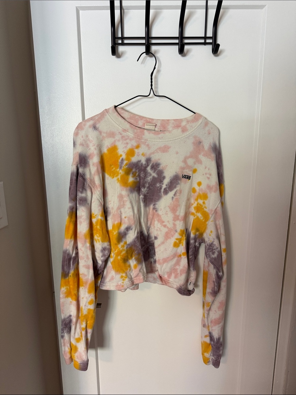 Vans Women's Yellow Pink and Gray Tie-Dye Cropped Sweatshirt